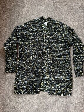 New Directions Women’s Black Marl Knit Open-Front Cardigan Sweater PL w/ Pockets